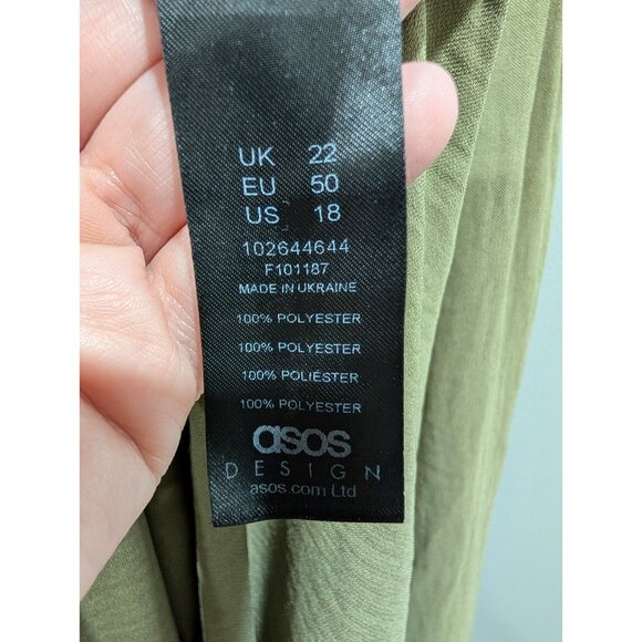 ASOS Design Women's Sleeveless Tiered Dress Olive Green Midi Elastic Waist Sz 18 - Picture 9 of 16
